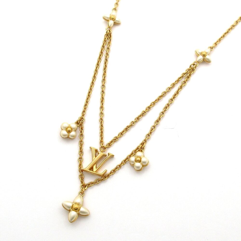 Louis Vuitton Necklace/LV Floragram Necklace M00981 Gold White Hardware resin